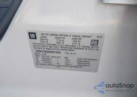 2017 Chevrolet Equinox Lt from USA, damaged, VIN 2GNFLFEKXH6215555